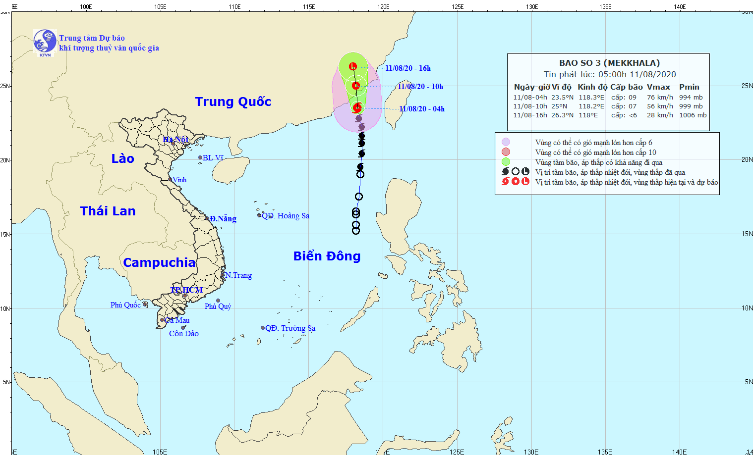 Thời tiết ngày 11/8:  Bão số 3 vào Trung Quốc, nhiều vùng biển động rất mạnh