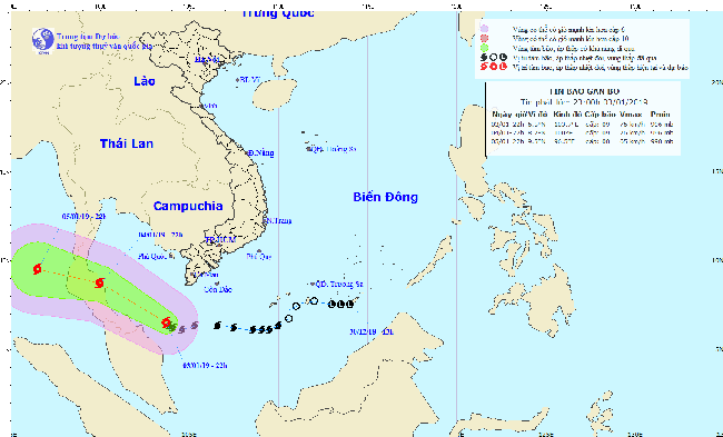 Bão số 1 mạnh lên cấp 9, tiếp tục di chuyển theo hướng Tây Tây Bắc