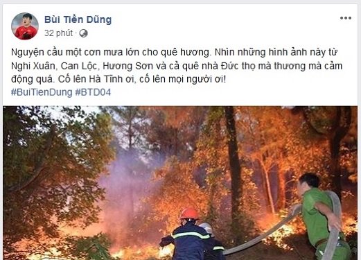 Trung vệ Bùi Tiến Dũng cùng cư dân mạng cầu mưa cứu rừng Hà Tĩnh