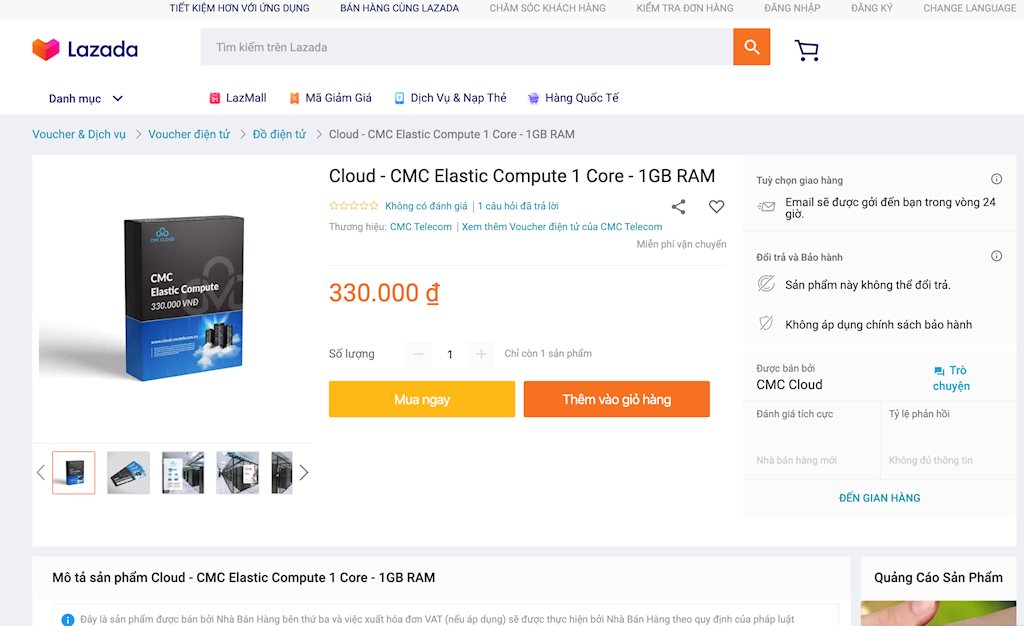 CMC Telecom bất ngờ bán dịch vụ CMC Cloud trên sàn Lazada, lần đầu tiên khách hàng mua dịch vụ công nghệ 