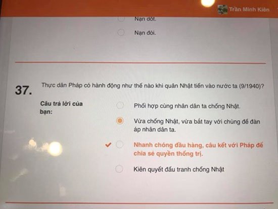 Đáp án sai trong đề thi Sử vào lớp 10 của Sở Giáo dục Hà Nội