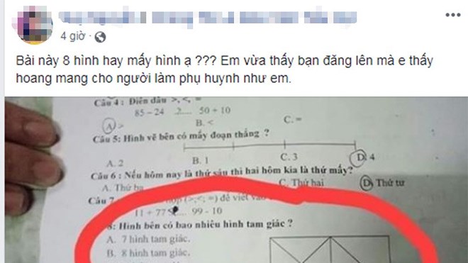 Tranh cãi gay gắt về bài toán đếm tam giác của học sinh lớp 1